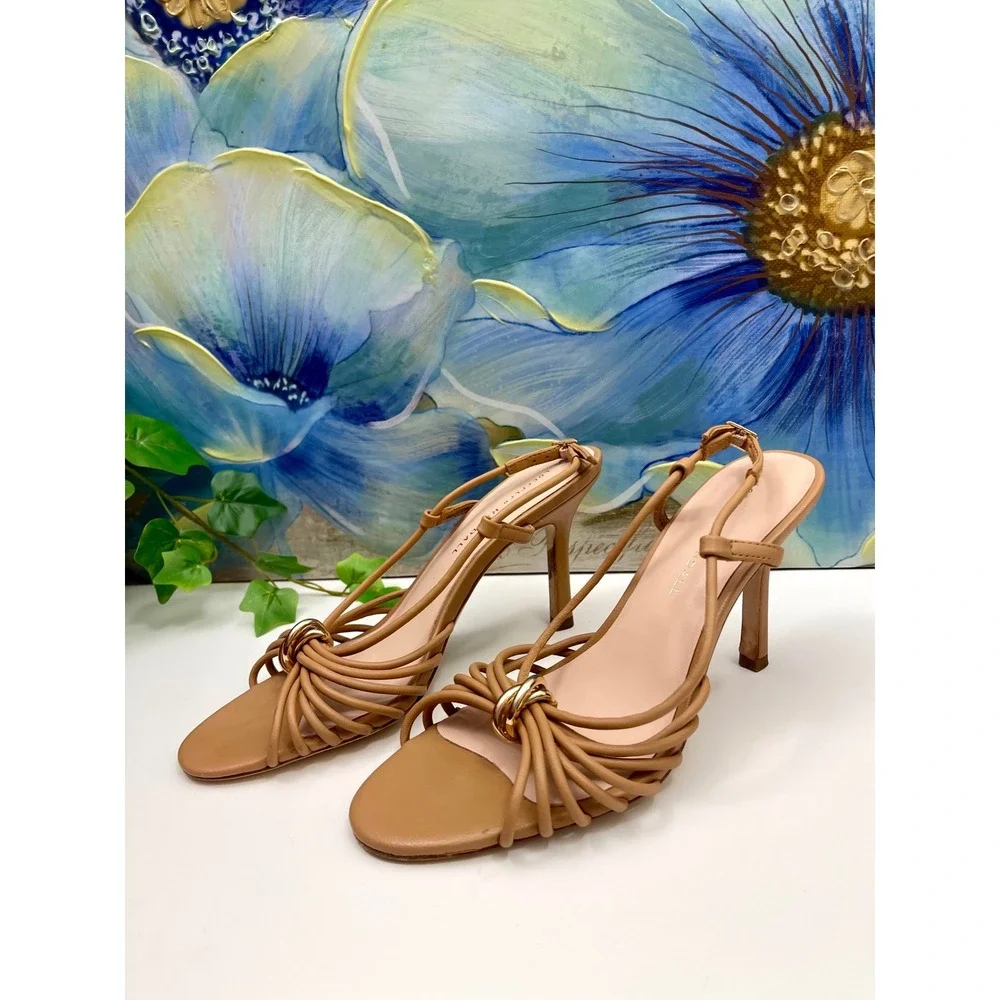 Loeffler Randall Mareka Leather Strappy Slingback Stiletto Heels in Dune Size 8